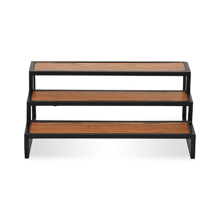 Homeroots 15in Black And Brown Metal And Solid Wood Hand Finished Three Tier Tray 611867