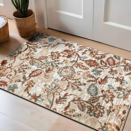 World Rug Gallery Vine Floral Area Rug 2 ft x 3 ft Beige WR145BEIGE2X3