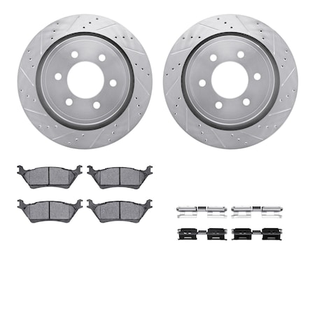 Dynamic Friction Co DFC Brake Rotor - Drilled & Slotted - Silver- Heavy Duty Brake Pad includes Hardware 7412-54097