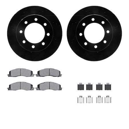 Dynamic Friction Co DFC Brake Rotor Drilled & Slotted - Black- w/Ultimate Duty Brake Pad & HW Kit 8412-40021