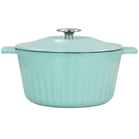 Martha Stewart Eastholm Enameled Cast Iron 3 Quart  Embossed Stripe Dutch Oven with Lid in Turquoise 129051.02