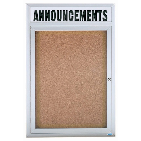 Aarco Illuminated Enclosed Bulletin Board w/ Header Clear Satin Anodized Al Frame, 48''Hx36''W DCC4836RHI