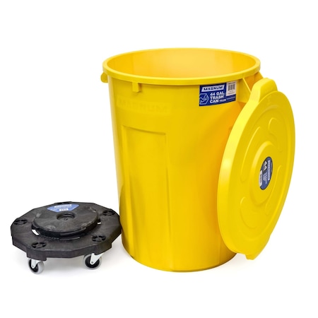 Magnum Tool Yellow 44 Gallon Trash Can Set, Trash Can, Quiet Dolly, and Reinforced Lid, 1 Set CMTC-CLD0-44Y01