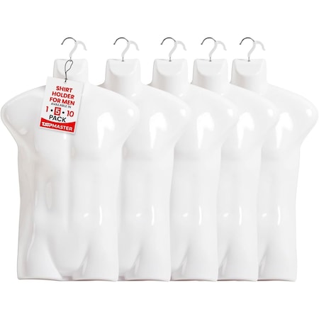 Topmaster Premium Male Shirt Holder, Durable, Lightweight, White Torso with Hook, 5PK TMBTHLWH5