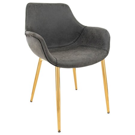 Leisuremod Markley Modern Leather Dining Arm Chair with Gold Metal Legs, Charcoal Black ECG26BL