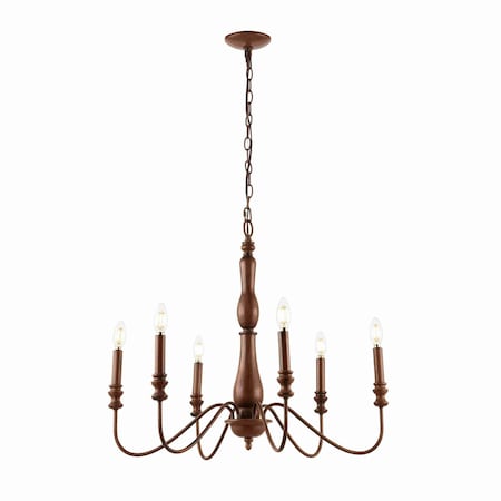 Jonathan Y Victoria 29" 6-Light Rustic Midcentury Iron LED Chandelier, Brown JYL7597A