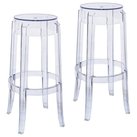 Leisuremod Averill Modern Plastic Bar Stool with Sturdy Seat and Legs, Clear, 2PK AS29CL2