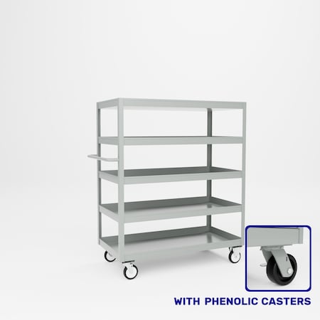 Pucel Five Shelf Heavy Duty Stock Cart, 24 in W x 48 in D x 58 in H, Light Blue L-2448-P