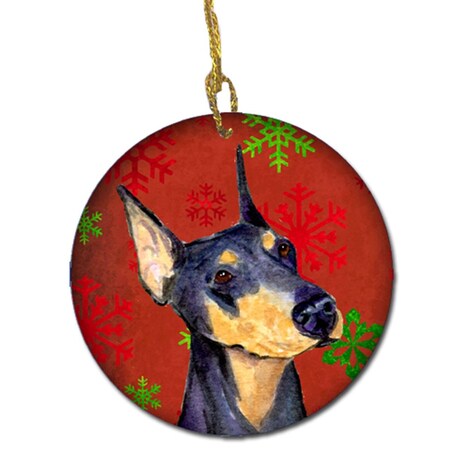 Carolines Treasures Doberman Red Snowflakes Holiday Christmas Ceramic Ornament SS4702-CO1