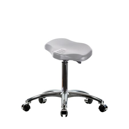 Blue Ridge Ergonomics Polyurethane Ray Sit-Stand Stool Chrome-Medium Bench Height with Chrome Casters in Gray Polyurethane PRPMBSO-CR-NF-CC-GRY