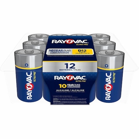 Rayovac UltraPro D Alkaline Battery, 1.5V DC, PK12 ALD12PP