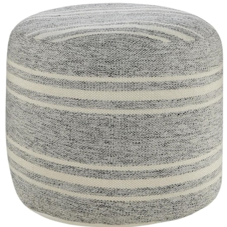 Homeroots 18in Gray Polyester Round Striped Indoor Outdoor Pouf Ottoman 517441
