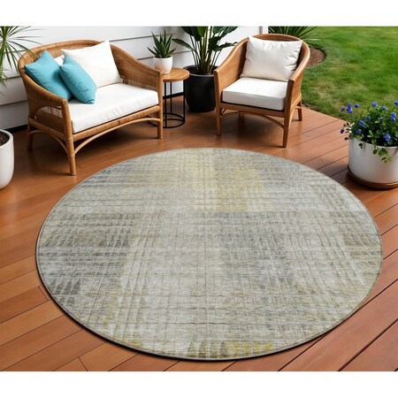 Homeroots 8' Taupe Beige And Brown Round Abstract Washable Indoor Outdoor Area Rug 588440