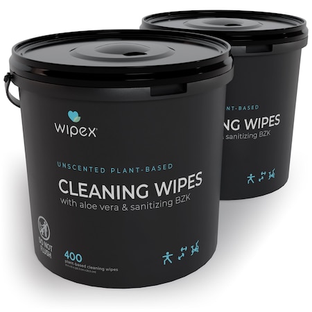 Wipex Plastic-Free Sanitizing Wipes 400ct Dispensing Bucket, 800 Gym & Fitness Antiseptic Hand Wipes, 2PK WX72001FBB1-2