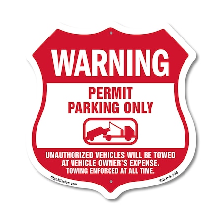 Signmission No Parking Without Permit Shield Sign Wa, 6 Inch X 6 Inch, Plastic Sign SHI-P-6-398