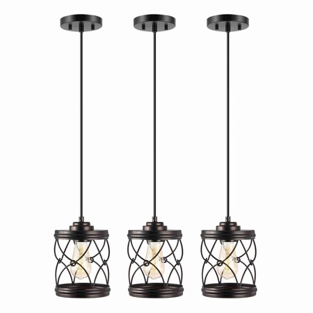 Jonathan Y Marelle 6.5" 1-Light Farmhouse Industrial Iron Filigree Caged Jar LED Pendant, Oil Rubbed Bronz, 3PK JYL7909B-SET3