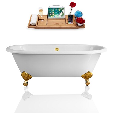 Streamline 60 in L, 30.1 in W, glossy white, Porcelain-Enamel Cast Iron, Center R5500GLD-GLD
