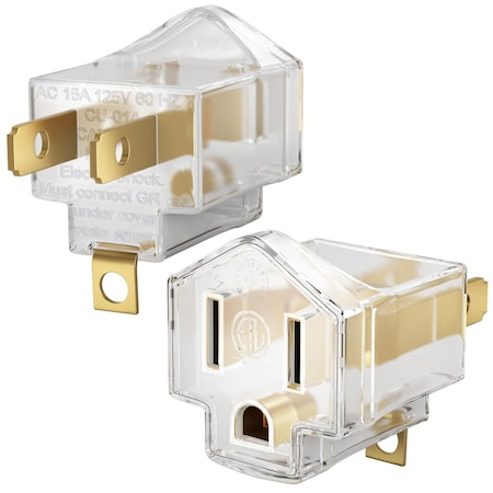 Maximm 2-Prong to 3-Prong Grounding Outlet Adapter Converter, 2PK, Clear, 2PK AD-2-TO-3PR-CLR-2PK