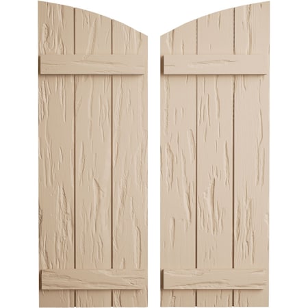Ekena Millwork Pecky Cypress 3 Board Joined Board-n-Batten w/Elliptical Top Faux Wood Shutters, 16 1/2"W x 56"H SHUBJL16X56PCPR