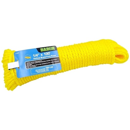 Baron Rope, 1/4 in Dia, 100 ft L, No 8, 100 lb Working Load, Polypropylene, Yellow 61806