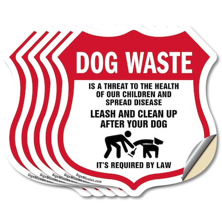 Signmission Dog Poop Shield Sign Dog Waste Is A Thre, 4 inch X 4 inch, Vinyl Decal, 5PK SHI-D-5PACK-4-374