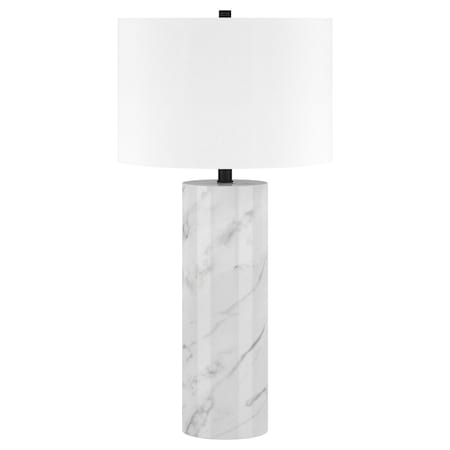 Homeroots 30" White Marble Cylinder Table Lamp With White Drum Shade 546108