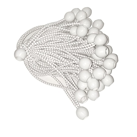King Canopy 8in Ball Bungee Cord, Cord is 16ines Stretched and 1in Plastic Ball, 25-Piece, White BALLW-25