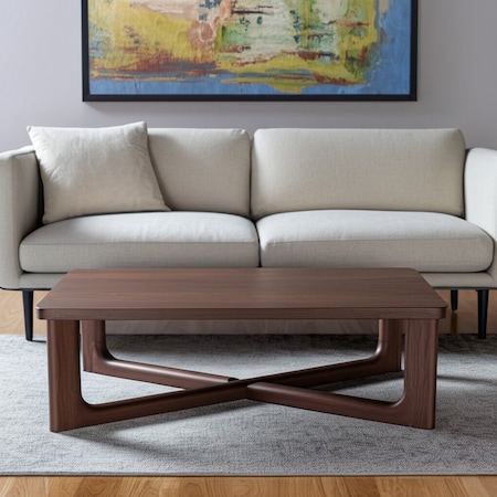 Homeroots 50" Walnut Solid Wood Cross Legs Coffee Table 564934