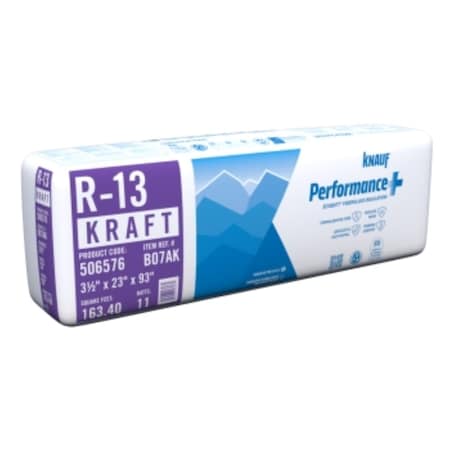 Knauf R-13 Kraft Faced Fiberglass Roll Insulation, bundle of 4 bags, covers 653.60SF, 4PK 506576