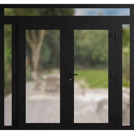 Vdomdoors Front Exterior Prehung Metal-Plastic Double Doors Frosted Glass / MANUX 8102 Matte Black / Office C MANUX8102DEXD-BLK-W14+72+14xH80+14-LH-I
