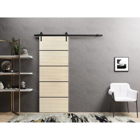 Sartodoors Sliding Barn Door with Hardware, Planum 0015 Natural Veneer and Aluminum Strips, 6.6FT Rail Hangers PLANUM0015BD-B-SHP-3296