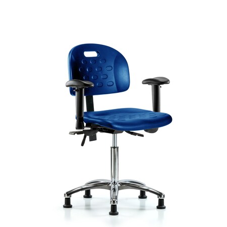 Blue Ridge Ergonomics Poly Chair Chrome, Med Bench, Arms, Glides, Blue BR-HPMBCH-CR-T0-A1-NF-RG-BLU