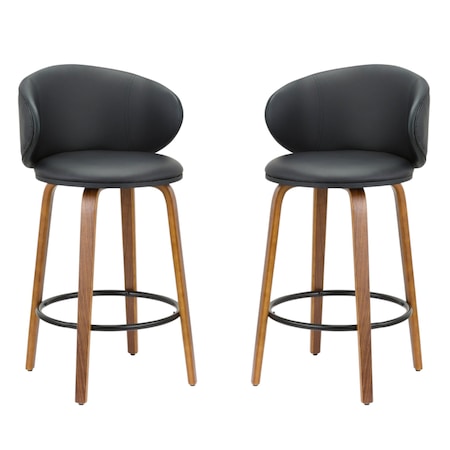 Homeroots Set of Two 26" Black and Brown Faux Leather and Solid Wood Low Back Counter Height Bar Chairs, 2PK 555080
