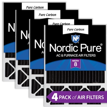 Nordic Pure 20x25x5 Pure Carbon Pleated Air Filter, High Capacity, MERV 8, 4 PK 20x25x5HPCP-4