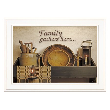Homeroots Family Gather Here 2 White Framed Print Kitchen Wall Art 406780