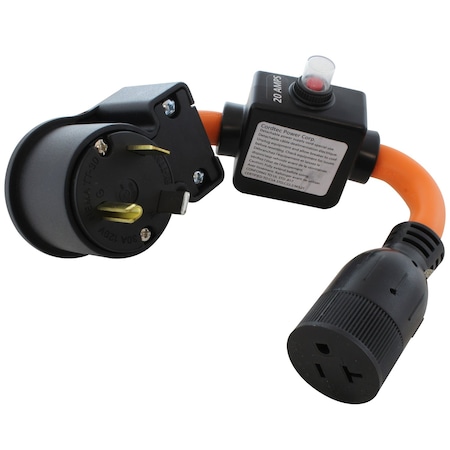 Ac Works TT-30P to 5-15/20R Adapter, 1 ft, 20A Breaker-Protected, Heavy-Duty STW TTICB520