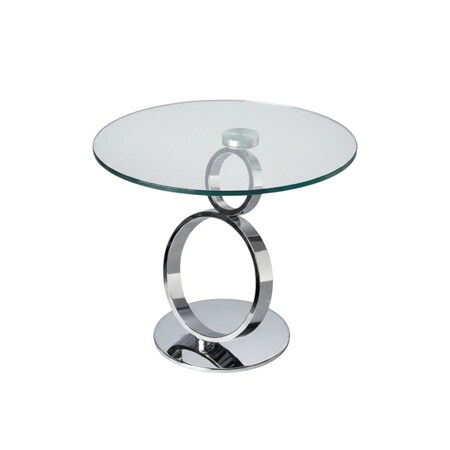 Homeroots 21" Clear and Silver Glass and Metal Round Pedestal End Table 554647