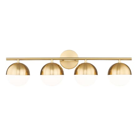 Z-Lite Realm Sphere 4 Light Vanity, Modern Gold/Matte Opal, 32.25 In W x 9.75 In H 7517-4V-MGLD