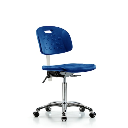 Blue Ridge Ergonomics Poly Clean Room Chair, Med Bench, Tilt, Casters, Blue BR-CLR-HPMBCH-CR-T1-A0-NF-CC-BLU