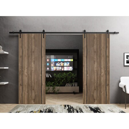 Sartodoors Sliding Double Barn Doors with Hardware, Planum 0017 Walnut and Aluminum Strips, 13FT Rail Hangers PLANUM0017DB-WLN-6084