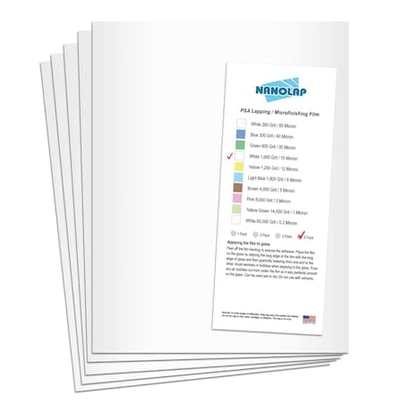 Nanolap PSA Lapping Film, 5 Pc 15 Micron (1,000 Grit), 8-0.5 in x 11 in Microfinishing Fine Sanding Paper 61591N