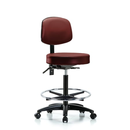 Blue Ridge Ergonomics Vinyl Stool, Back, High Bench, Foot Ring, Casters, Taupe BR-VHBST-RG-T0-CF-RC-8815