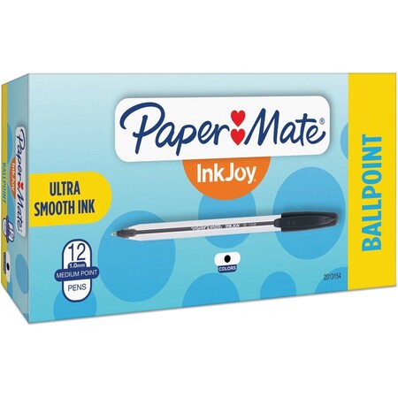 Paper Mate InkJoy 50ST Stick Ballpoint Pen, Med 1mm, Black Ink, Clear Barrel, PK12 2013154