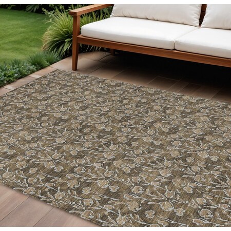 Homeroots 10' X 14' Brown And Ivory Floral Washable Indoor Outdoor Area Rug 581893