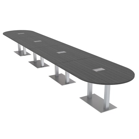 Skutchi Designs Racetrack Conference Table With Power Unit, 48 in W, 264 in L, Grey HAR-RAC-48X264-DOU-WA7949-ESIL