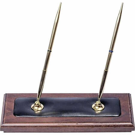 Dacasso This double pen stand features solid wood construction with a top-grain black leather inlay.<li>Mate A8404