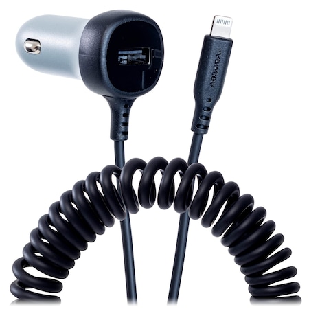 Ventev 27w Ultrafast Car Charger And Apple Lighting Connected Cable, Dark Gray CC27-ACAPLBX-82215