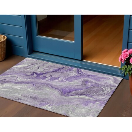 Homeroots 3' X 5' Purple And Ivory Abstract Washable Indoor Outdoor Area Rug 617602