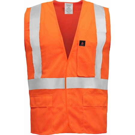 Ironwear Hi-Vis FR Safety Vest XL Class 2 , Hook & Loop 5 Pockets 1284FR-O-XL