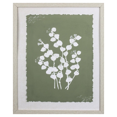 Homeroots Moss Green and White Botanical Flowers 2 Wall Art 395533